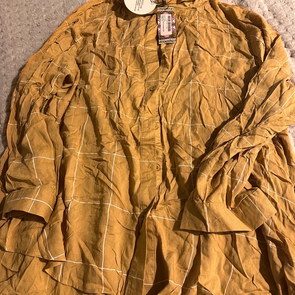 Boohoo Women’s Mustard Plaid Shirt Jacket